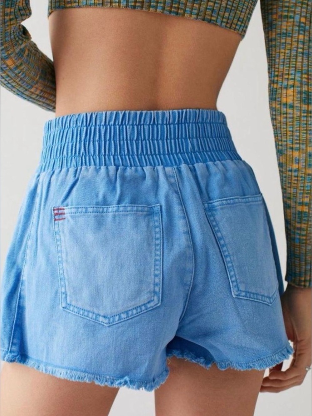 BDG Light Blue Elastic-Waist Denim Shorts